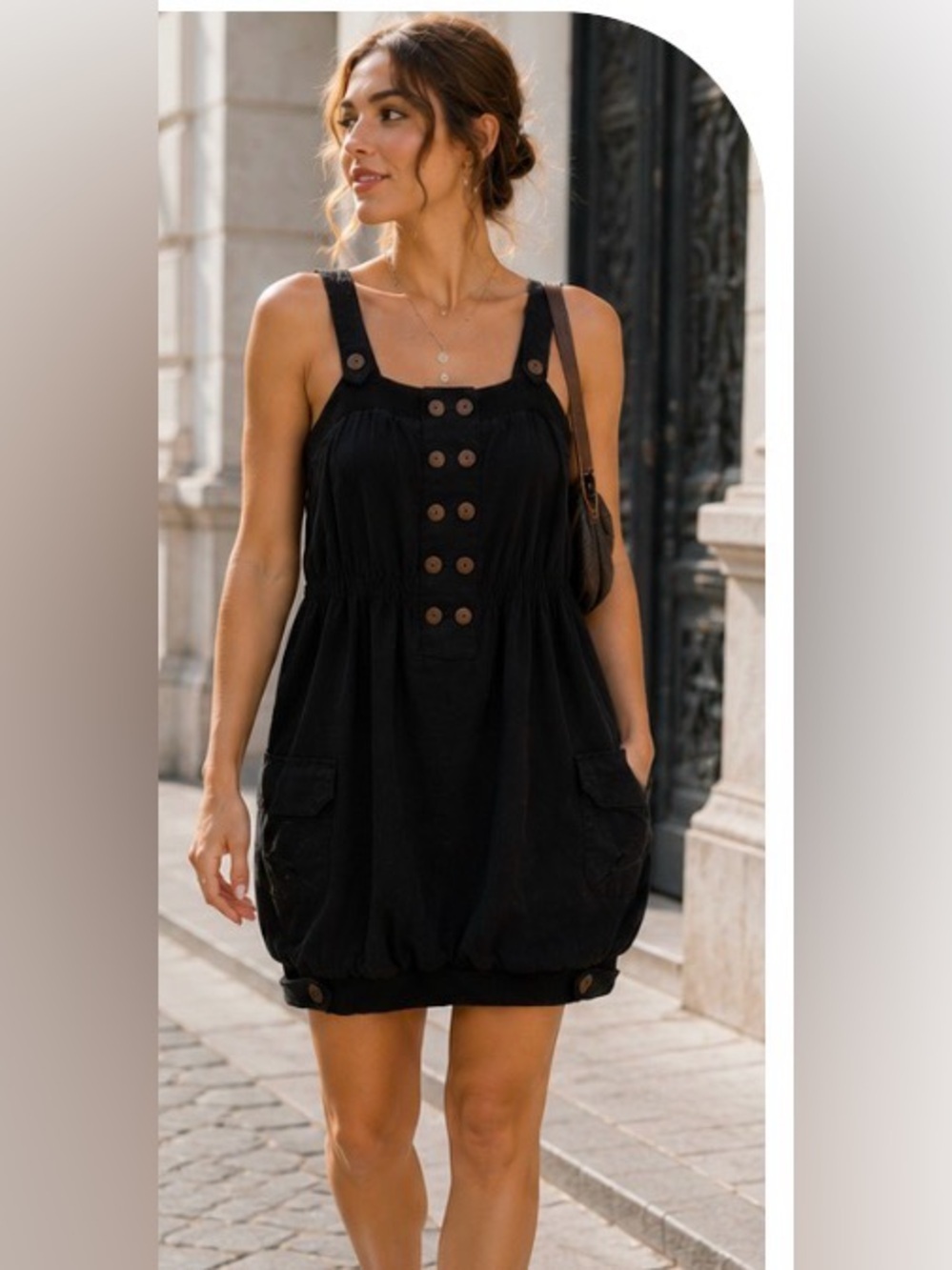 Caron Sport 100% Linen Black Bubble Dress Size 2X